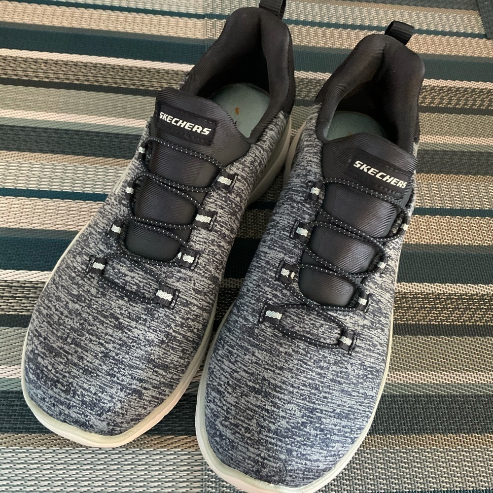 Skechers Navy and Light Blue Fabric Slip On shoes - Picture 2 of 6